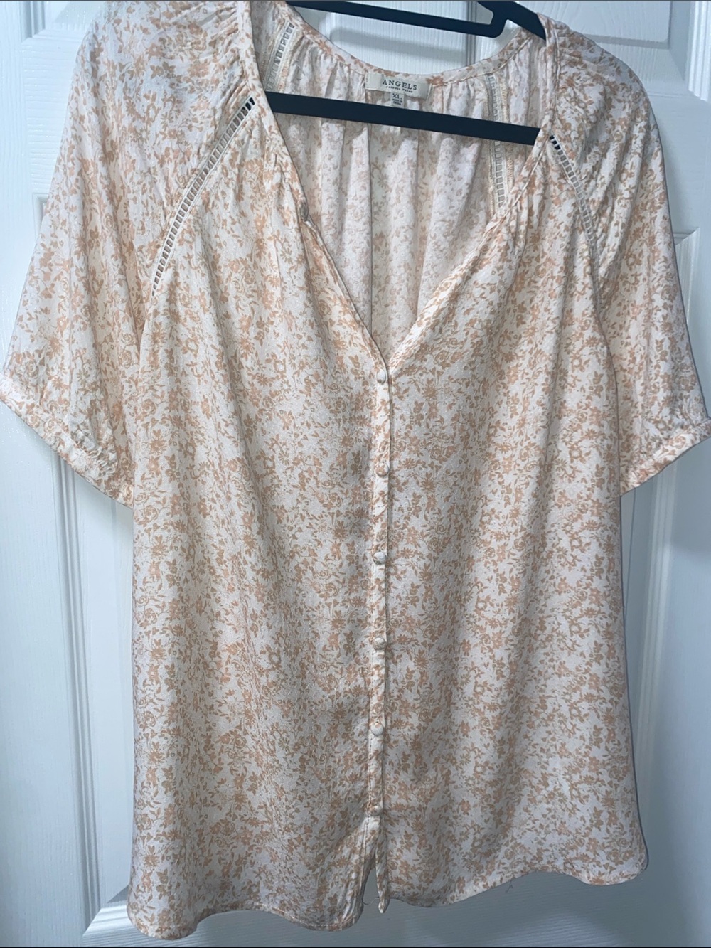 ANGELS-Forever Young Cream Pink & Tan Floral Button-Front Women's Top Sz Large - Picture 7 of 14
